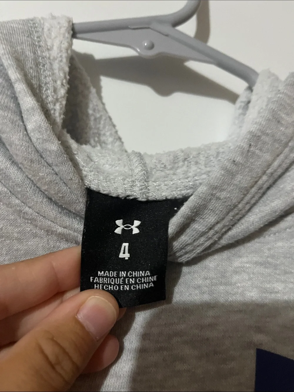 Under Armour Heather Gray Hoodie with Navy Logo and Orange Text